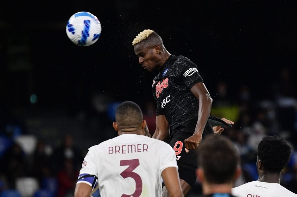 Victor Osimhen scores a header